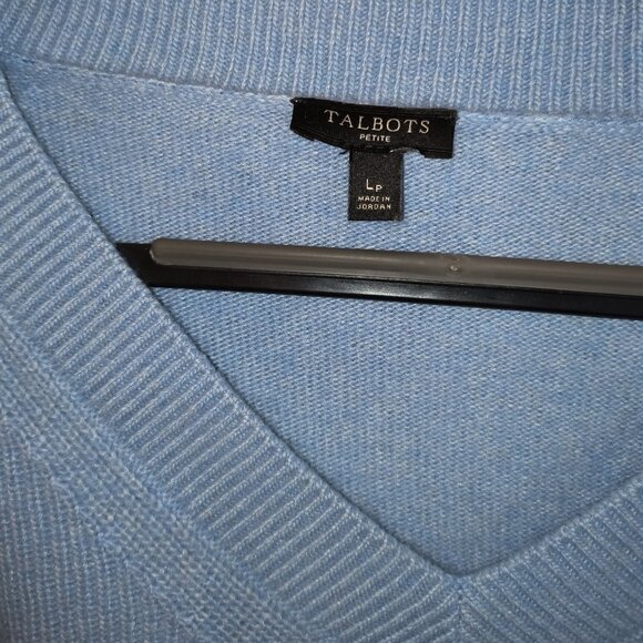 (3) Talbots V-Neck Sweaters - Tan, Lt. Rose, Blue - Size Petite Large - Picture 7 of 14